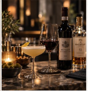 Wine and a cocktail served at the table